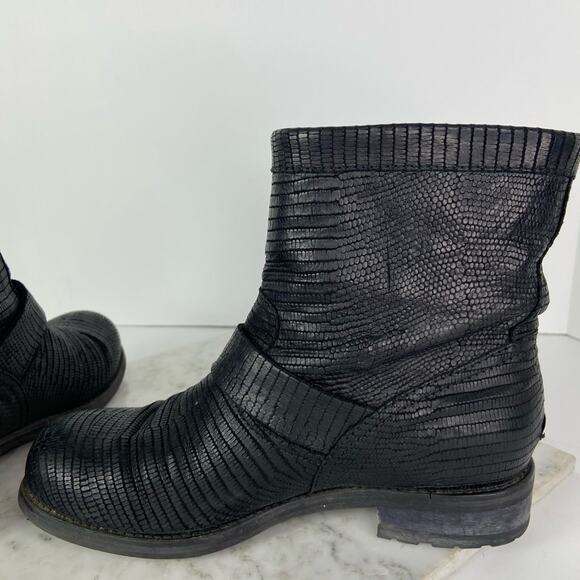 Jimmy Choo Black Biker Boots Moto Combat Buckle Croc Embossed 36.5 $1195 - Picture 8 of 13